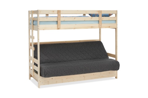 Двухъярусная кровать массив с диван-кроватью темно-серый / натуральный