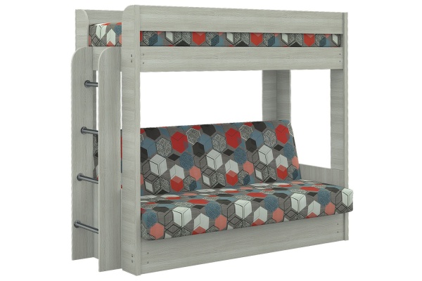 Диван-Кровать Двухъярусная Станислав с Матрасом Ясень Шимо Светлый/GEOMETRY SLATE Ш-2090 х  Г-860- х 1730 мм